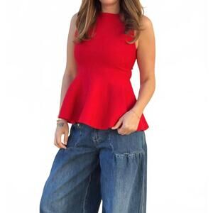 NEW FORE dani peplum knit top in red